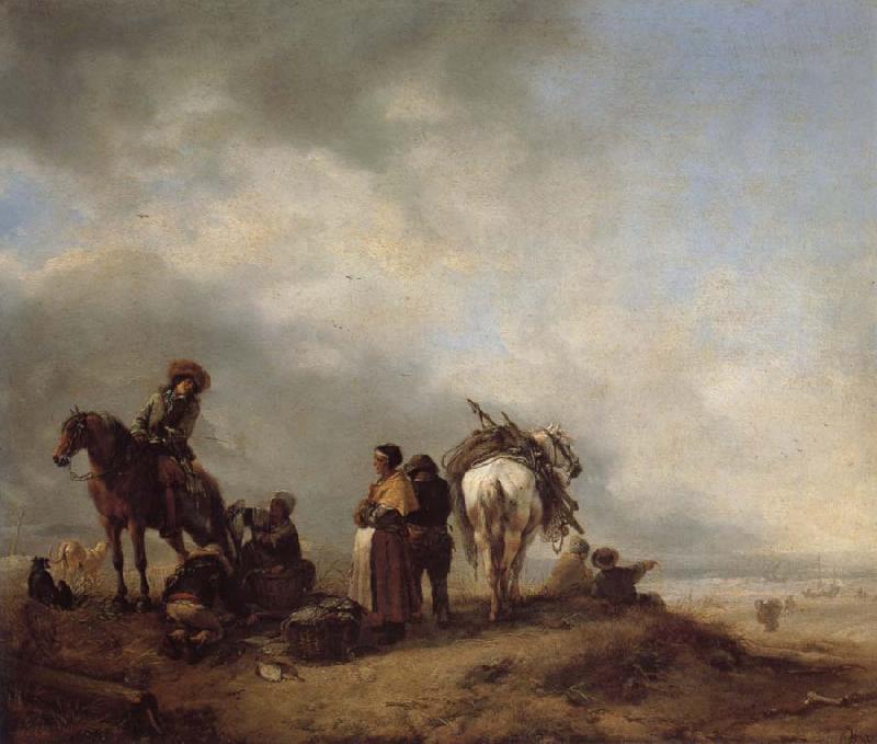 Philips Wouwerman A View on a Seashore with Fishwives Offering Fish to a Horseman Sweden oil painting art